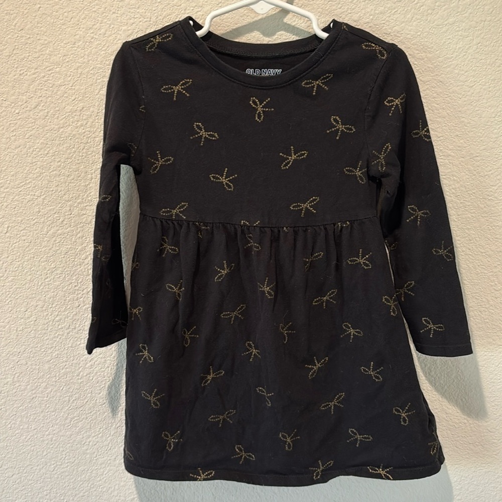 Old Navy Black and Gold Bow Long Sleeve Dress